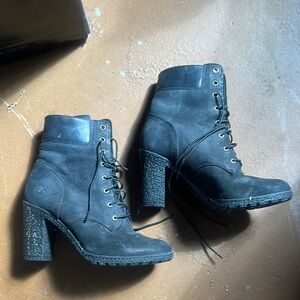 Timberland Black Heeled Lace-Up Boots SIZE 7